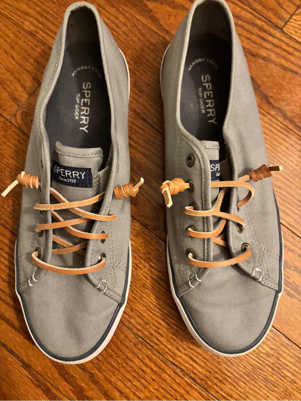 Sperry Gray Canvas Boat Sneakers With Tan Leather Laces